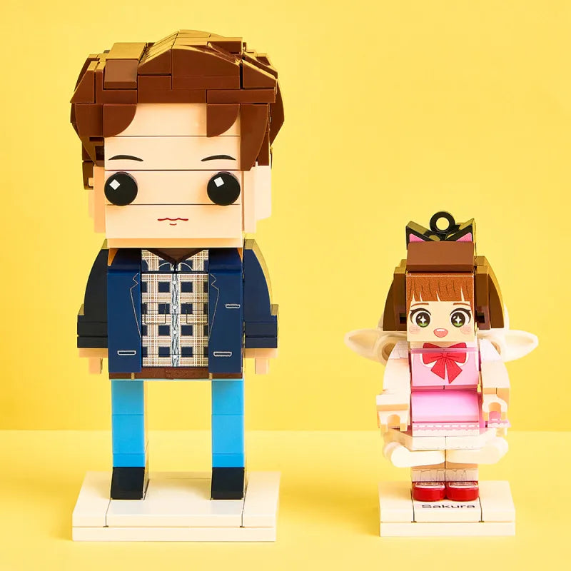 Personalized Mini Fully Body 1 Person Brick Figure with Engraved Text Keychain and Bag Charm Gift