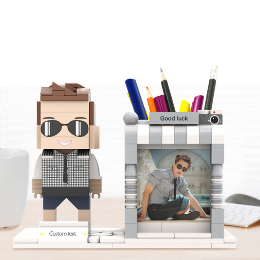 Custom Brick Figures Pen Holder Personalized Brick Figures and Pen Holder Custom Photo & Name Pen Holder