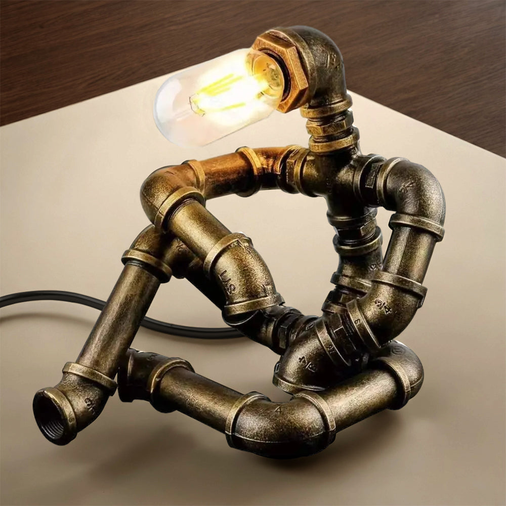 Iron Tube Robot Creative Table Lamp Water Pipe Light Retro Table Lamp for Bedroom