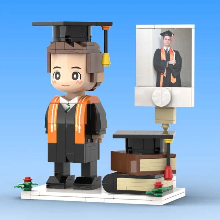Full Body Customized 1-Person Brick Figure with Photo – Graduation Season Theme Figure, Unique Custom Graduation Gift for Students