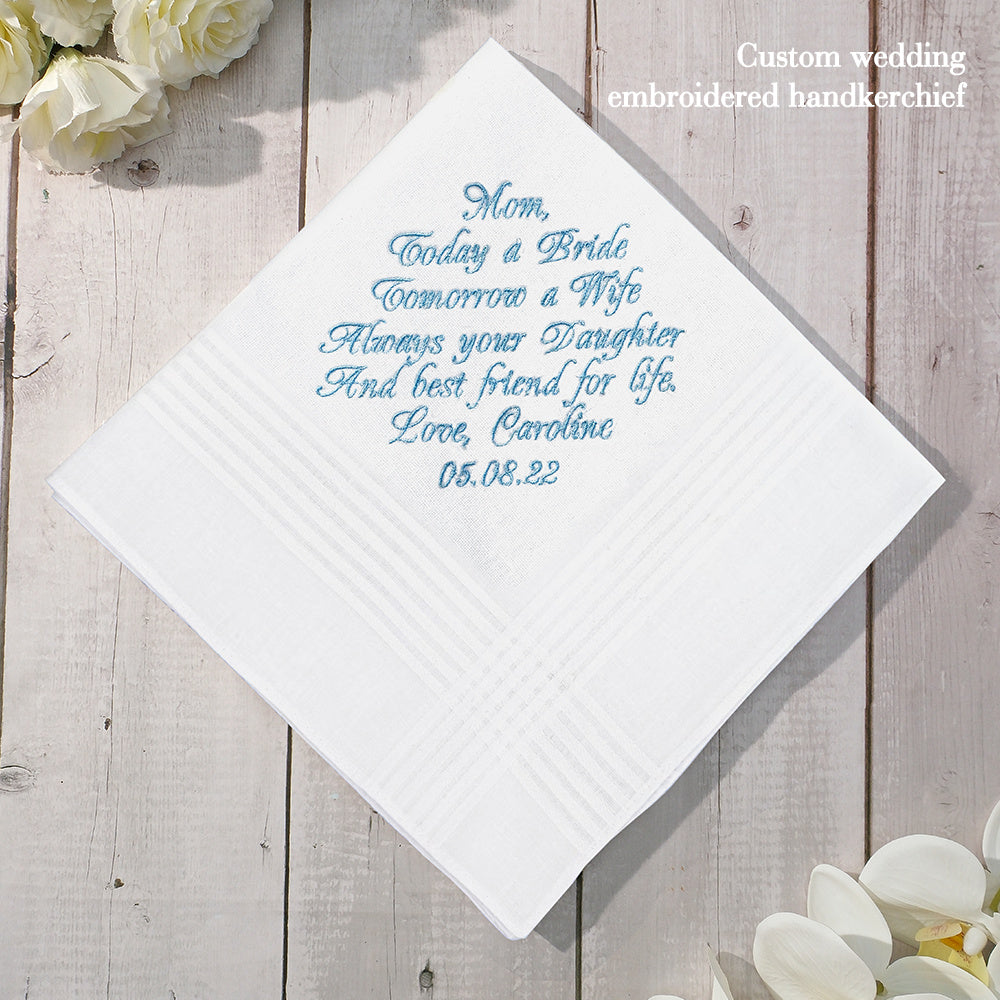 Personalized Wedding Handkerchief Embroidered Hankies Gifts for Mother of the Bride