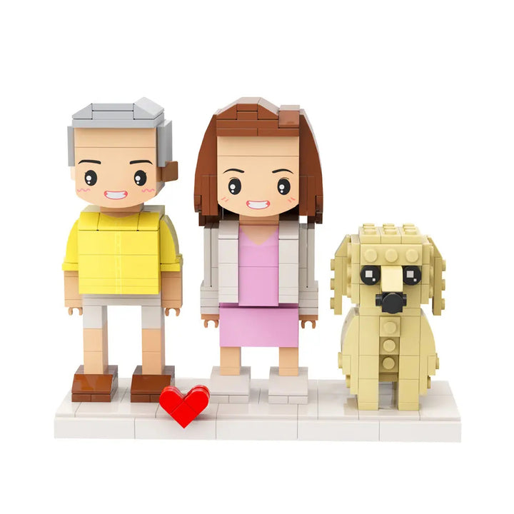 Custom Full-Body Cute Brick Figures of 2 People and 1 Dog Personalized Birthday Gift Anniversary Gift