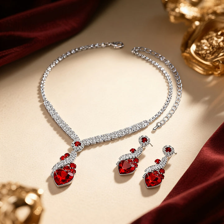 Bridal Rhinestone Heart Necklace and Earrings Set – Elegant Wedding Jewelry