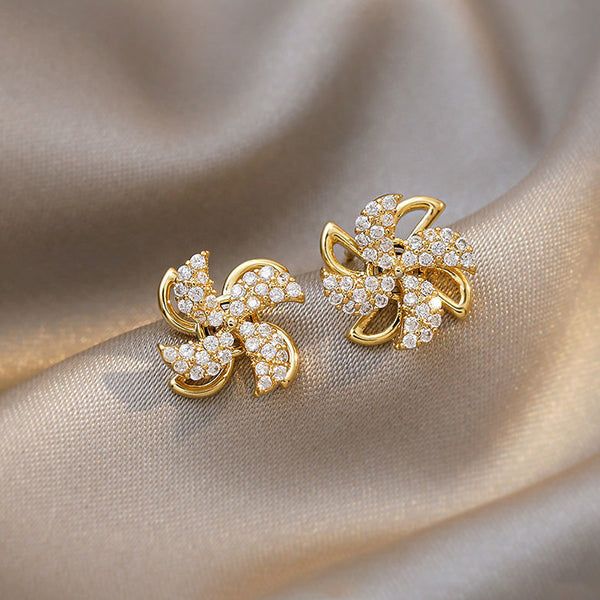 Rotating Small Windmill Stud Earrings