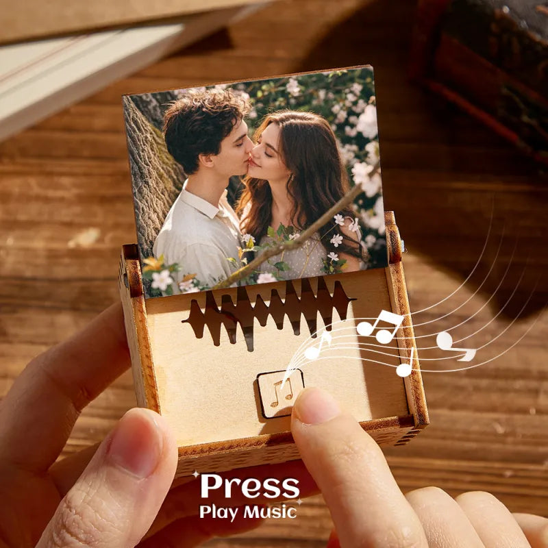 Custom Digital Music Box Any song Tune or Voice Personalized Wooden Photo Music Box with Text Anniversary Gifts