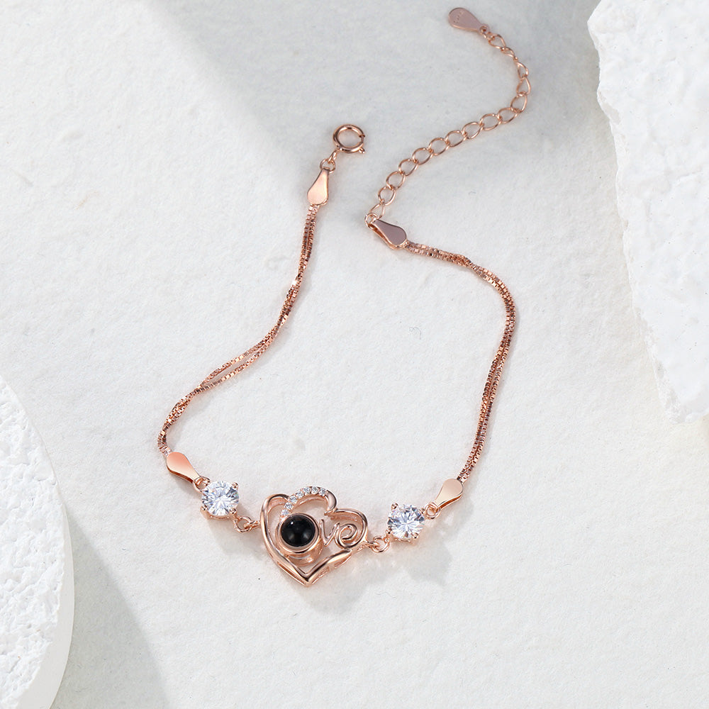 Personalized Heart-shaped Love Projection Bracelet 925 Sterling Silver