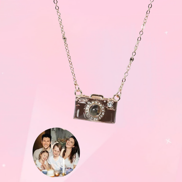 Personalized Photo Necklace Projection Gem Brown Camera Necklace Anniversary Gifts for Her