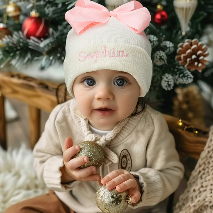 Custom Name Baby Bow Knit Hat - A Unique and Adorable Birthday Gift for Your Little One