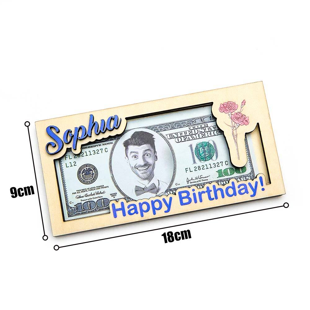 Custom Name & Text Birth Flower Wooden Money Box - Personalized Storage