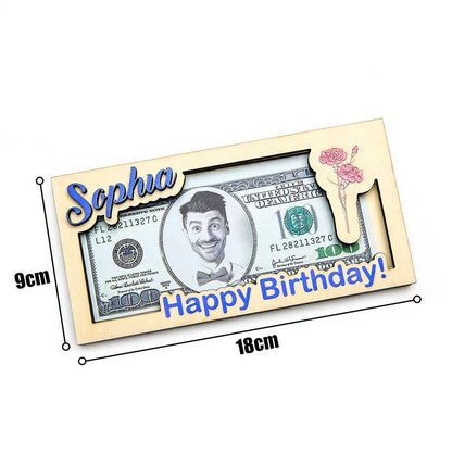 Custom Name & Text Birth Flower Wooden Money Box - Personalized Storage