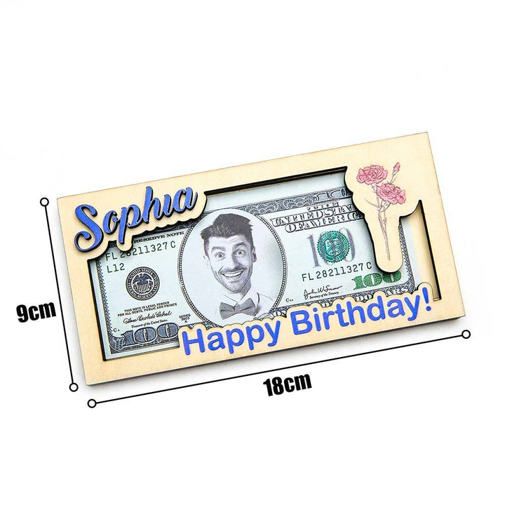 Custom Name & Text Birth Flower Wooden Money Box - Personalized Storage