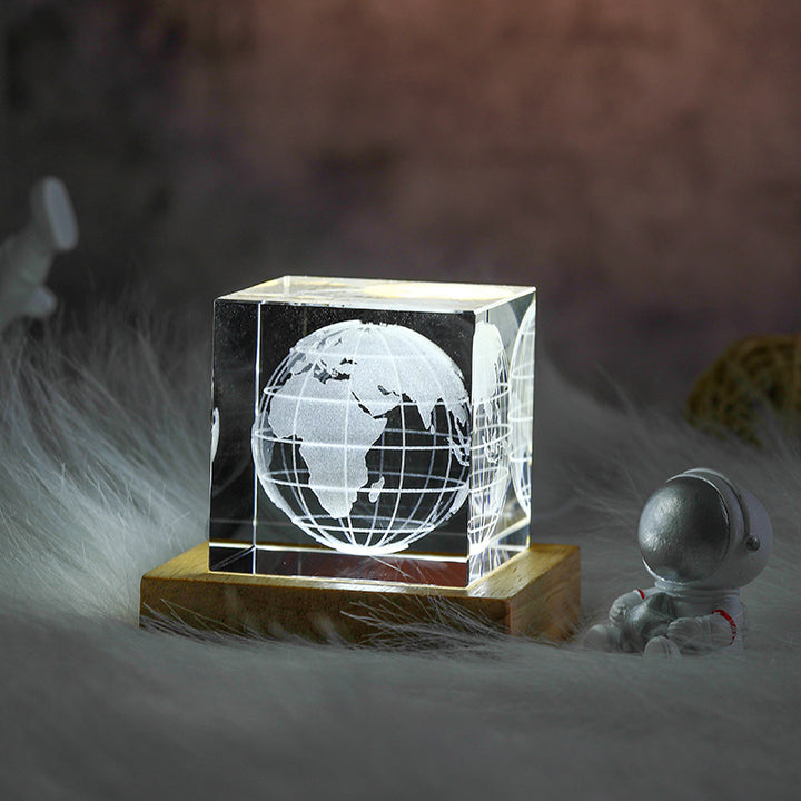 3D Moon Crystal Cube with LED Base