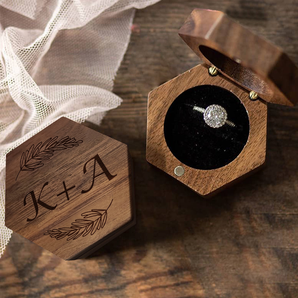Six styles of Customized Hexagon Wooden Jewelry Box Wedding Ring Box