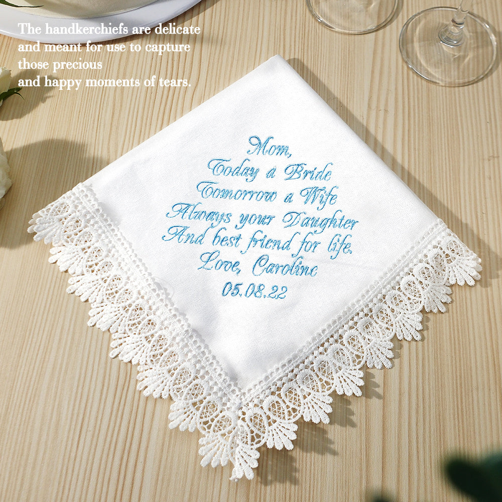Personalized Wedding Handkerchief Embroidered Hankies Gifts for Mother of the Bride