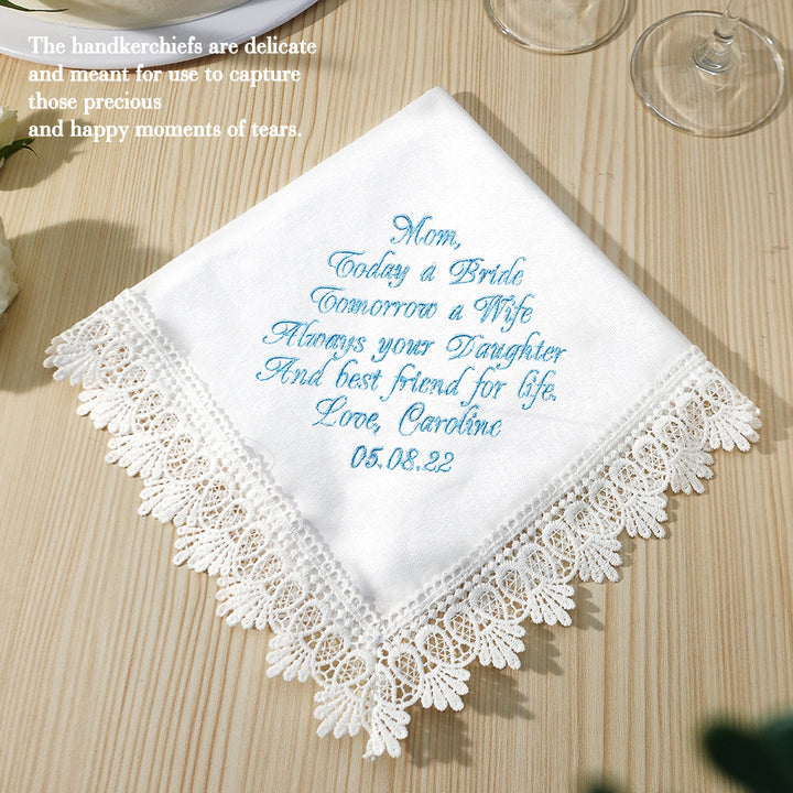 Personalized Wedding Handkerchief Embroidered Hankies Gifts for Mother of the Bride