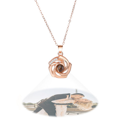 925 Silver Necklace Personalized Flower Projection Photo Necklace