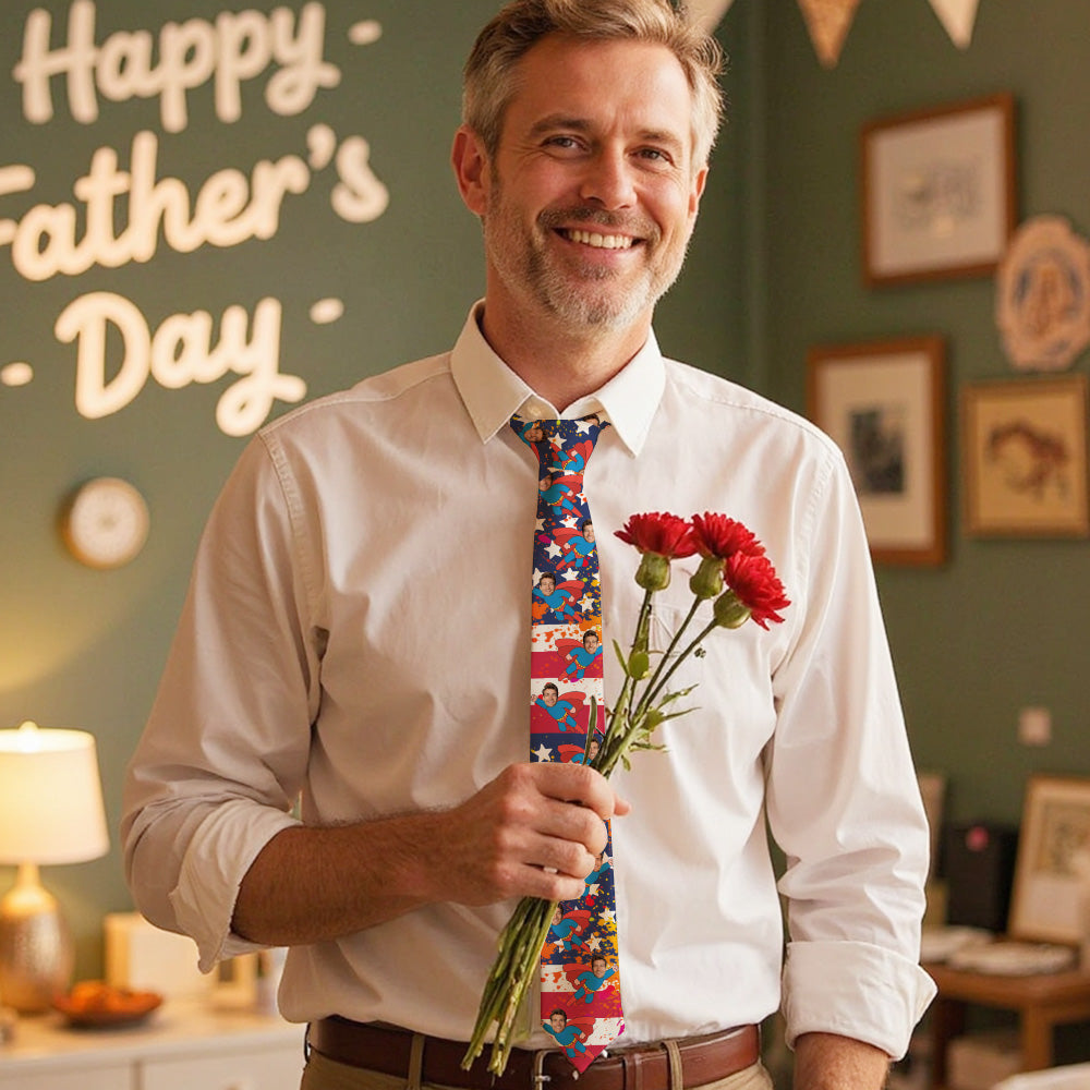 Custom Face Super Dad Necktie – Perfect Gift for Father’s Day and Birthdays