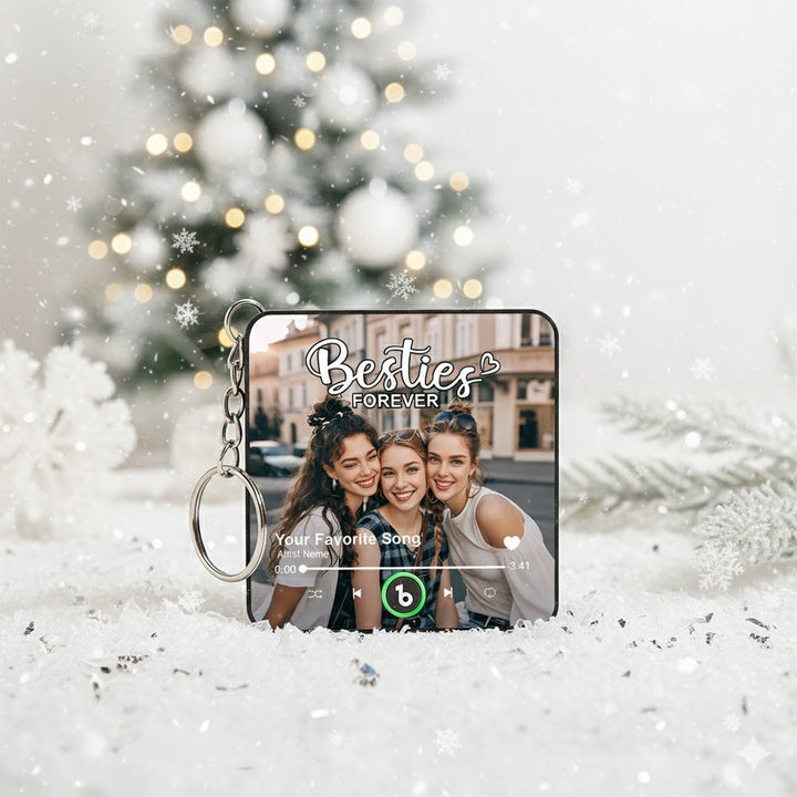 FridgeBeats Custom Photo Besties Theme Music Keychain Music Box Bag Charm That Plays Music Without Cell Phone Best Gift for Friends