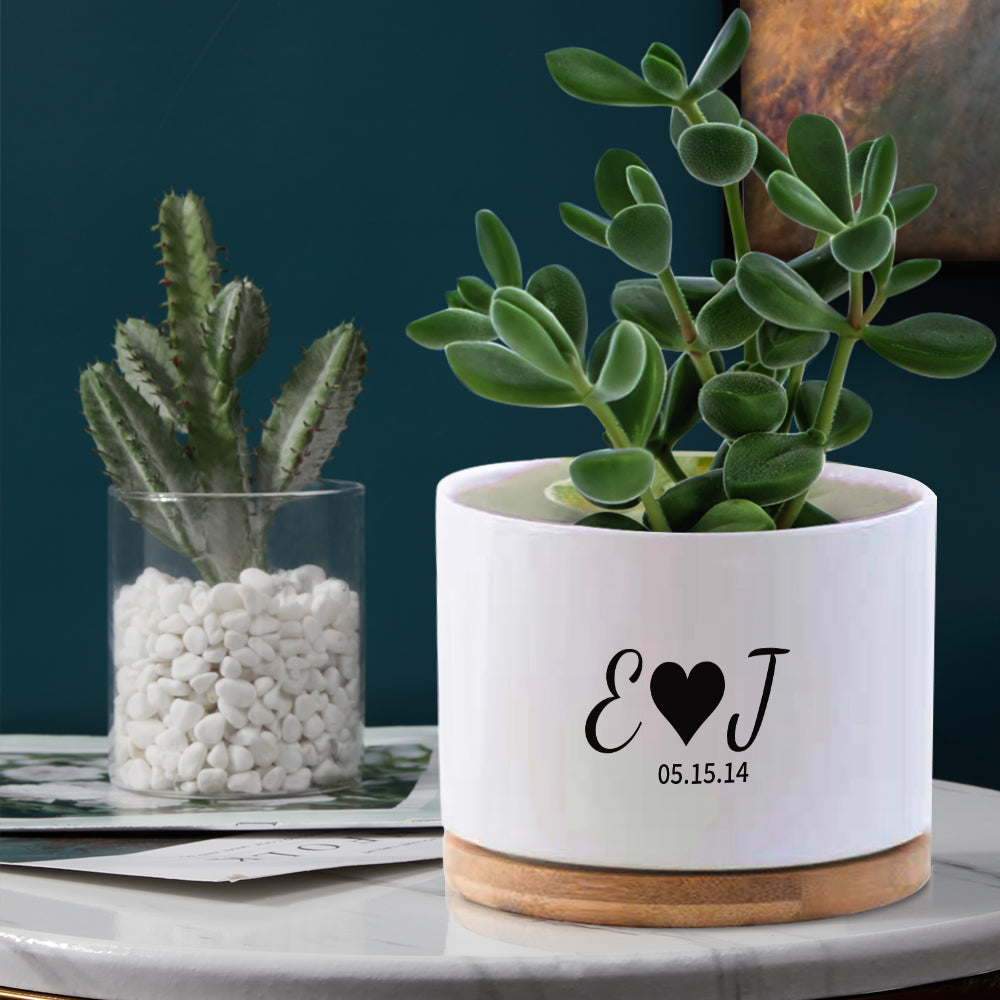Personalized Succulent Plant Pot Custom Ceramic Flower Planter Pot with Bamboo Tray
