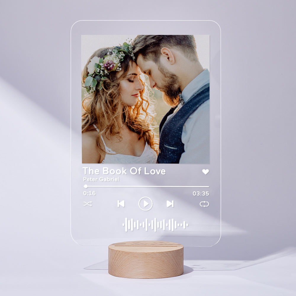 Custom Acrylic Plaque Music Code Album Cover with Wooden Base 8*12 inches