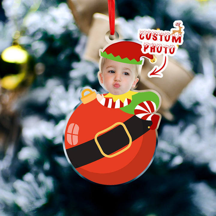 Personalized Cute Baby Elf Ornament with Baby Photo First Christmas Ornament