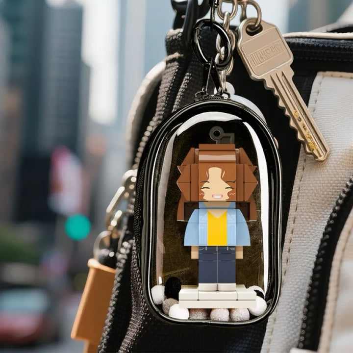 Custom 1 People Mini Brick Figure with Engrave Text Keychain and Bag Charm Gift for Girlfriend
