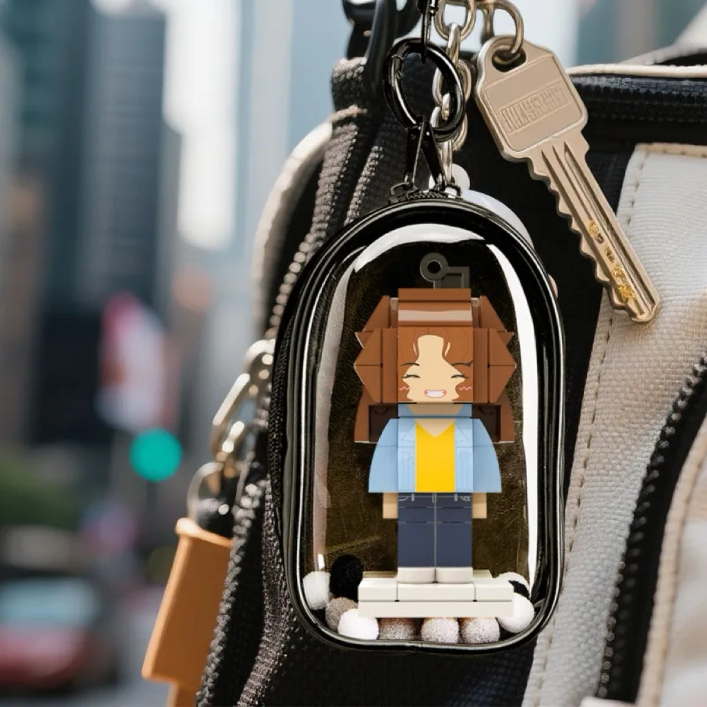Custom 1 People Mini Brick Figure with Engrave Text Keychain and Bag Charm Gift for Girlfriend
