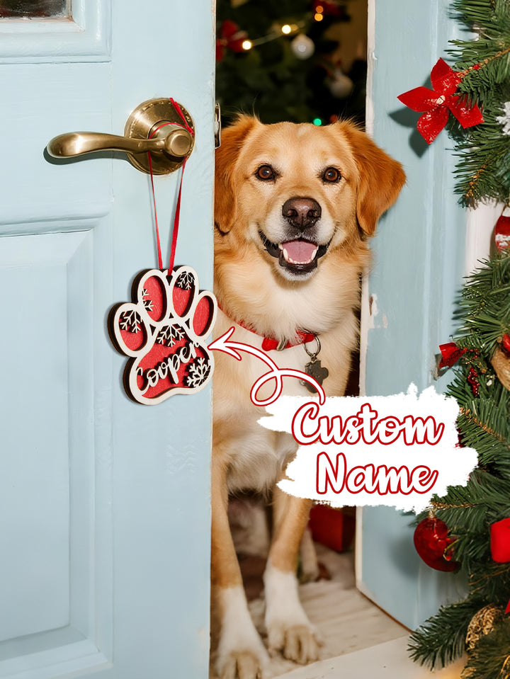 Personalized Dog Paw Snowflake Ornament – Custom Name Christmas Tree Decoration