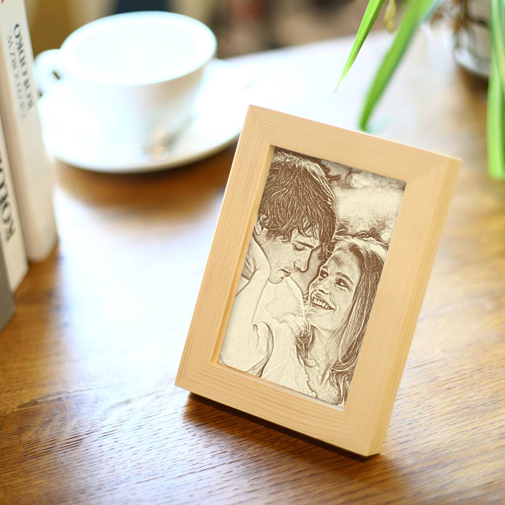 Personalized Engraved Photo Frame Wooden Sketch Effect - 6 Inches 8 Inches 10 Inches