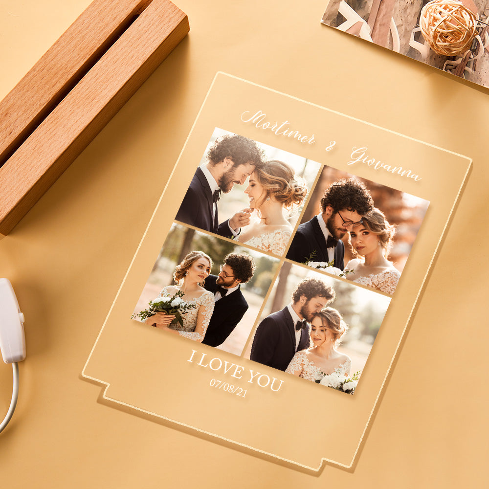 Personalized I Love You Acrylic Night Light with Pictures and Names