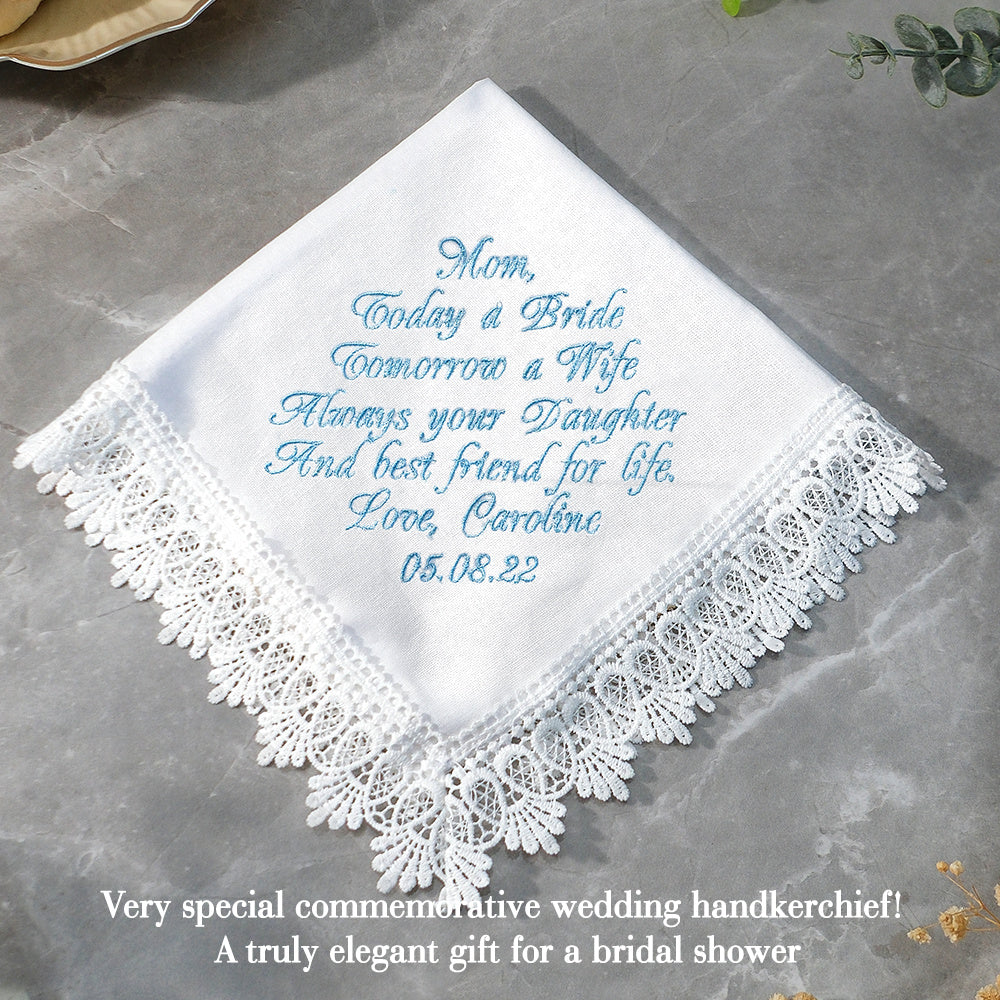 Personalized Wedding Handkerchief Embroidered Hankies Gifts for Mother of the Bride