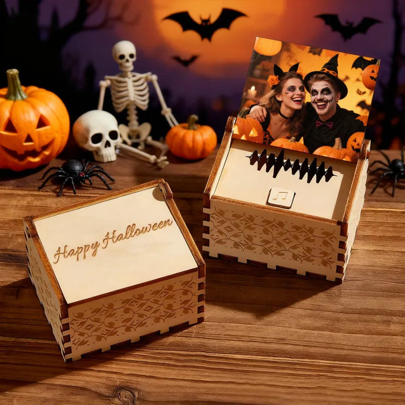 Custom Halloween Gift Digital Music Box Any song Tune or Voice Personalized Wooden Photo Music Box with Text Anniversary Gifts