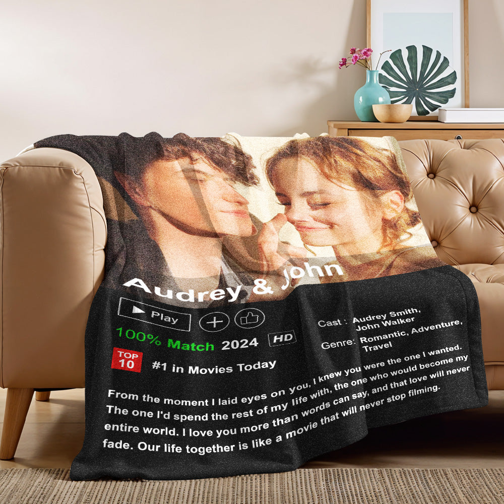 Custom Couples Loveflix Movie Poster Blanket Personalized Photo Blanket Gift for Lover