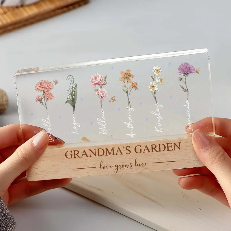 Grandma‘s Garden Birth Month Flowers Personalized Acrylic Block LED Night Light A Heartfelt Gift for Grandma’s Birthday Mother’s Day