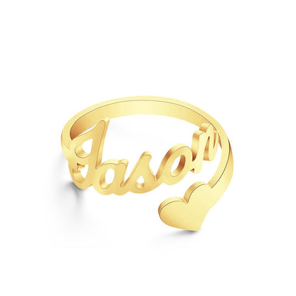 Custom Name Ring Heart Open Adjustable Rings