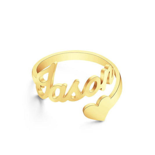 Custom Name Ring Heart Open Adjustable Rings