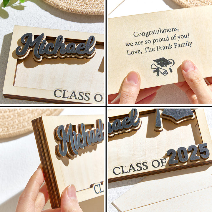 Custom Name & Text Graduation Money Holder Wooden Keepsake Graduation Gift