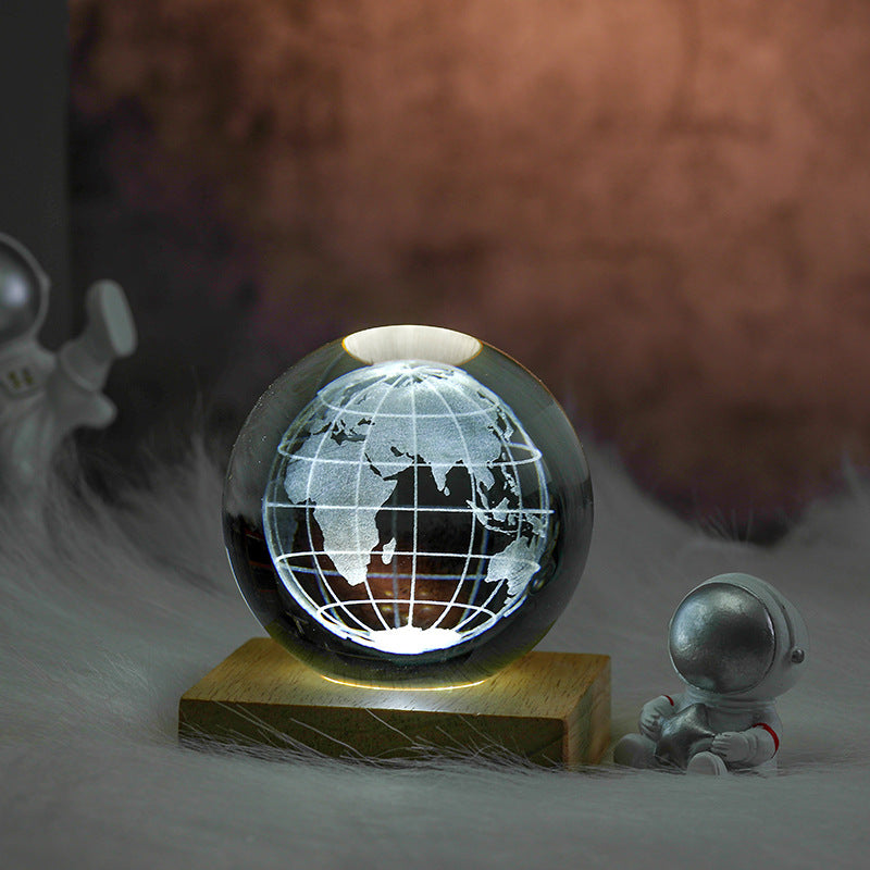 LED Glowing Light Square Wooden Base for 8cm Crystal Ornament