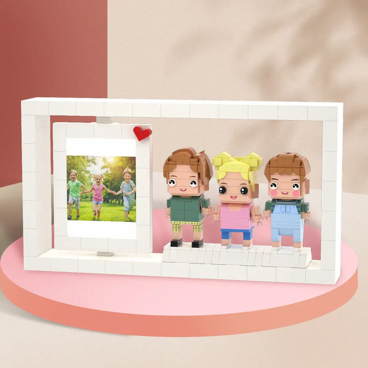 Creative Children's Growth Record Photo Frame Full Body Customizable 3 People Custom Brick Figures Photo Frame Small Particle Block