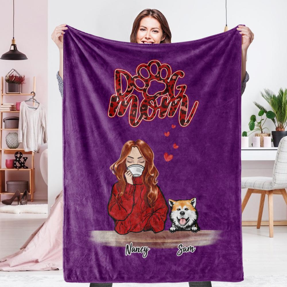 Personalized Name Dog Mom Fleece Blanket - Choose Number Of Pets