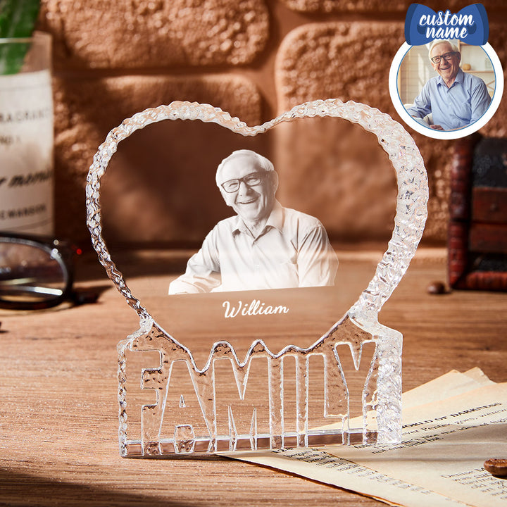 Personalized 3D Crystal Photo Frame Heart Crystal Gifts for Father's Day