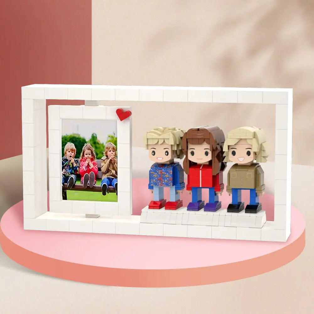 Creative Children's Growth Record Photo Frame Full Body Customizable 3 People Custom Cute Brick Figures Photo Frame Small Particle Block