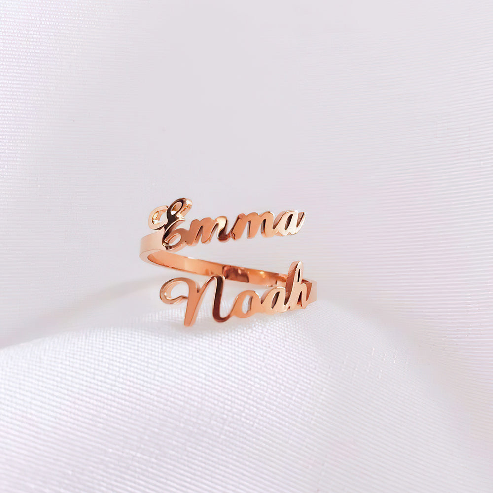 Personalized Two Names Ring Double Name Open Ring S925 Silver