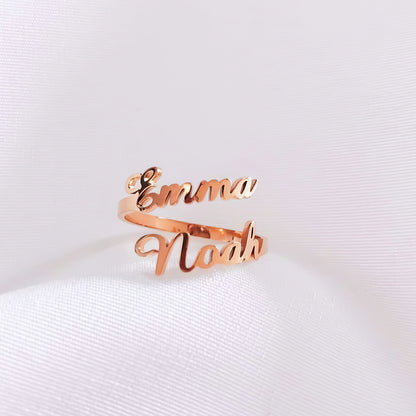 Personalized Two Names Ring Double Name Open Ring S925 Silver