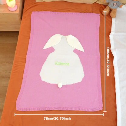 Personalized Knitted Blanket Bunny Blanket with Embroidered Name Gift for Baby