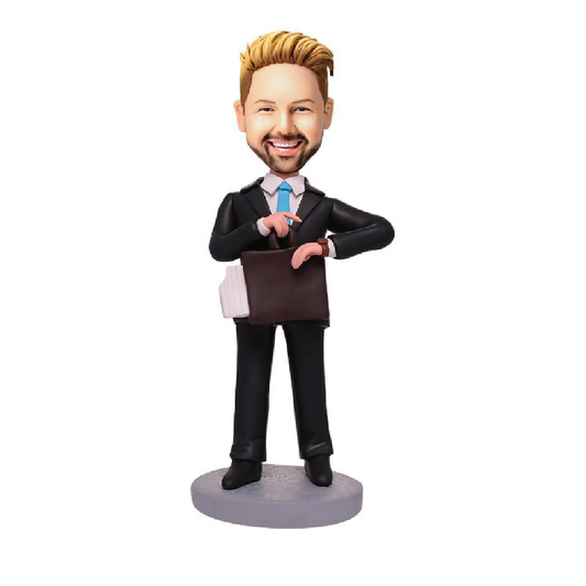 Business Man Looking At The Time Custom Bobbleheads With Engraved Text