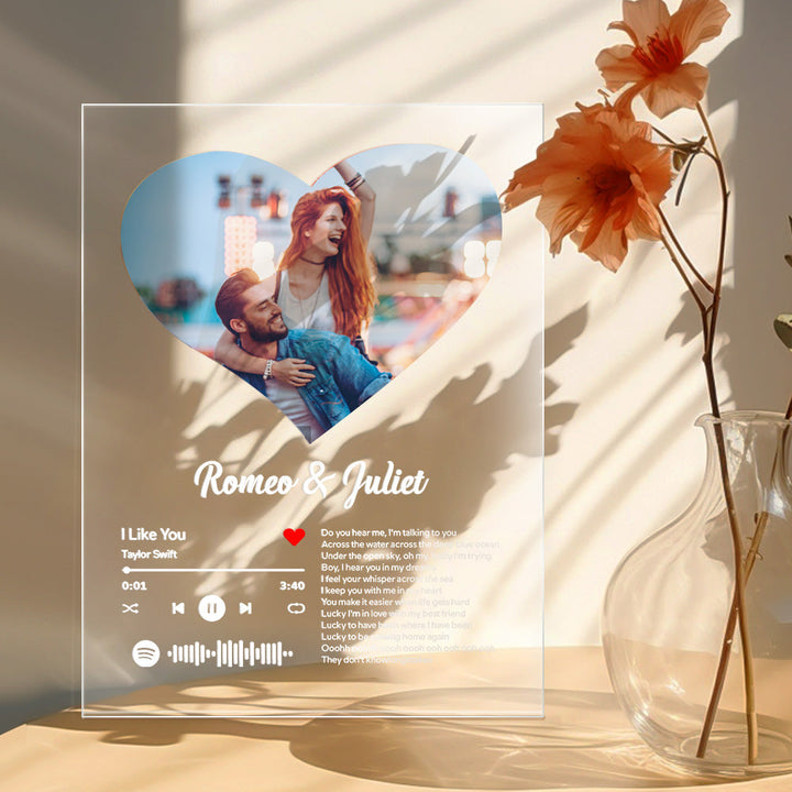 Personalized Sptfy Plaque Custom Heart Photo Album Music Plaque Anniversary Gift for Him