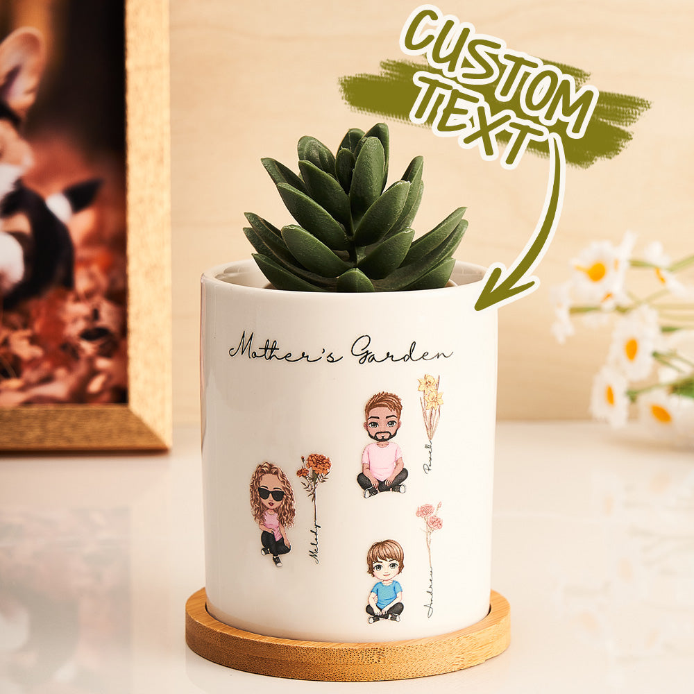 Personalized Cartoon Figure Birth Flower Ceramic Plant Pot Gift for Grandma Mom