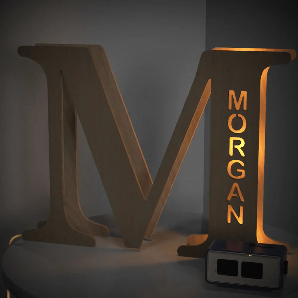 Personalised Wooden Letter Lamp Custom Name Alphabet Night Lights 19CM