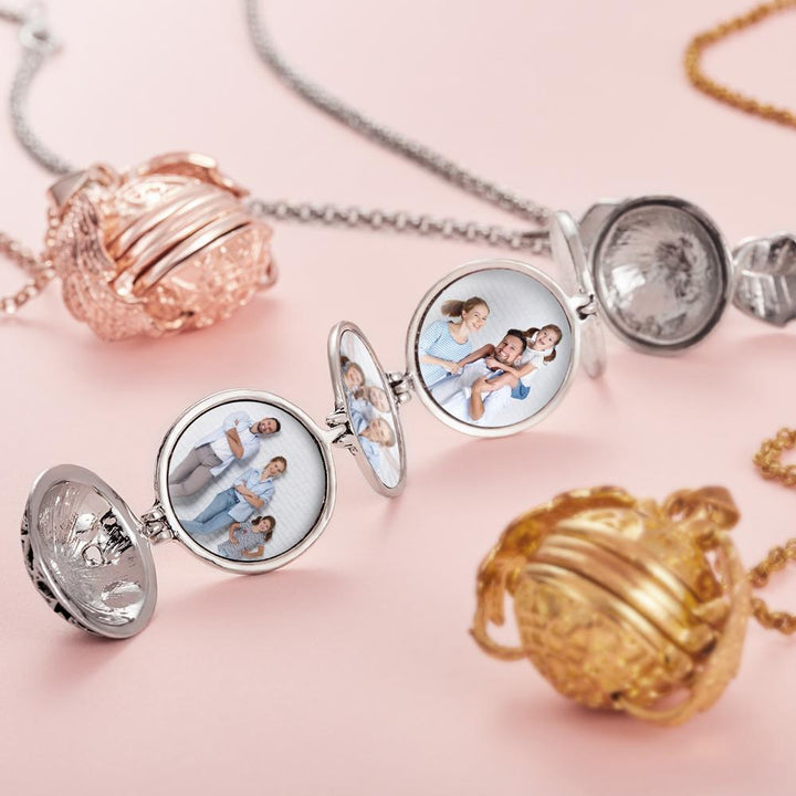 Personalized Angel Wings Expanding Photo Ball Locket Necklace